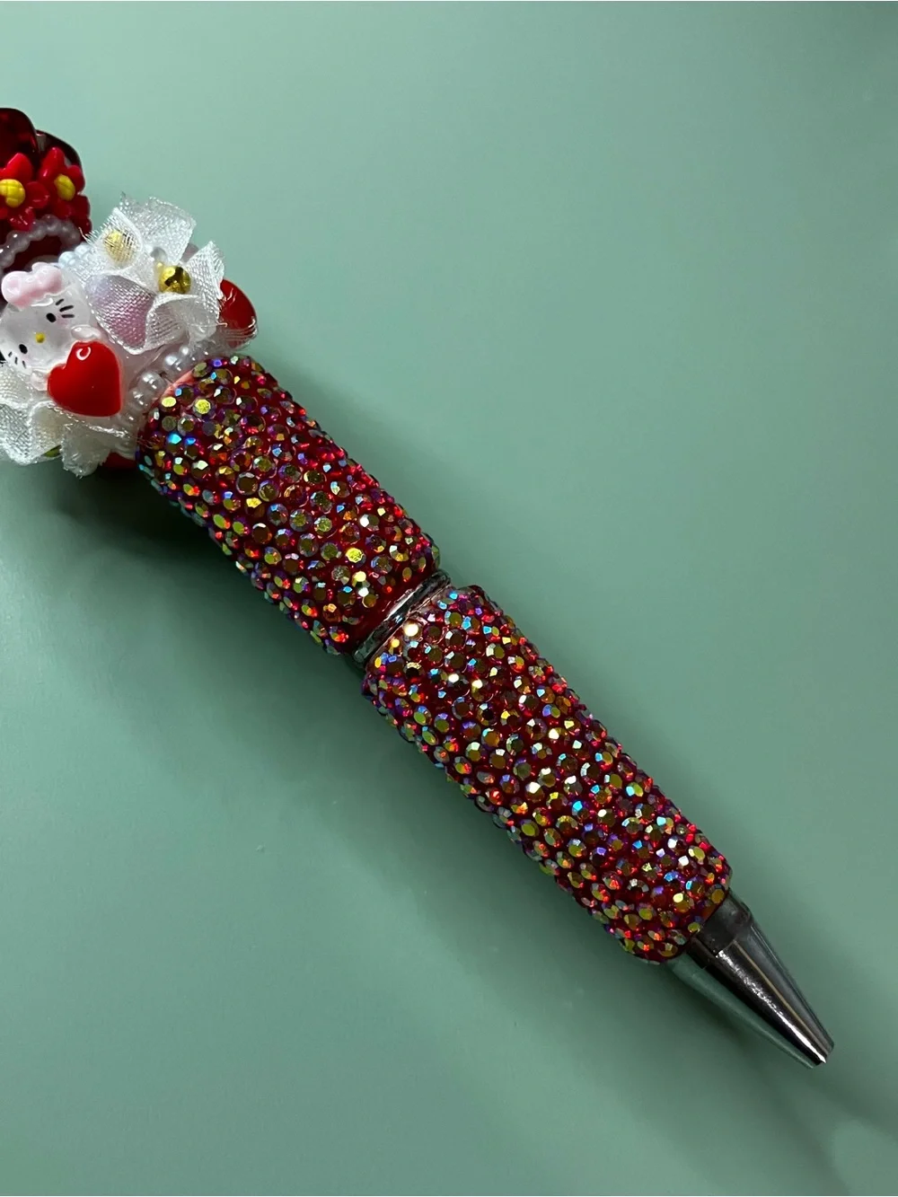 Kitty Cosplay Girl Clay Doll Handmade Beaded Rhinestone Pen